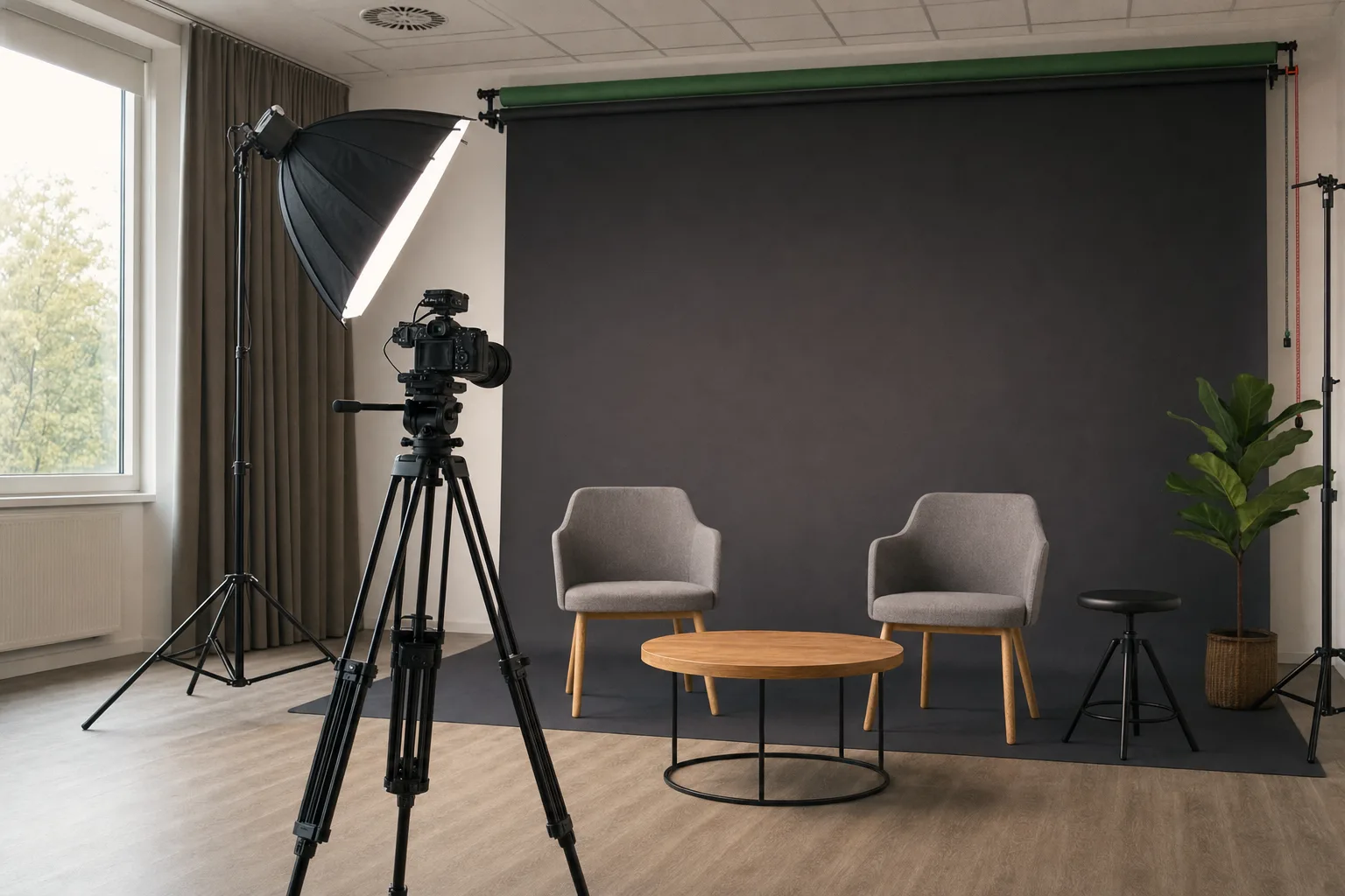A small broadcast studio set up for a live online session
